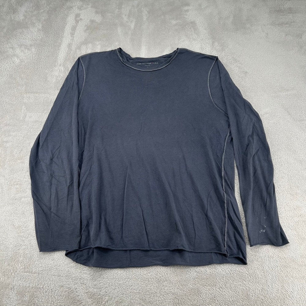 John Varvatos USA Crew Longs Sleeve Shirt Mens L Charcoal Gray Stain Raw Hem